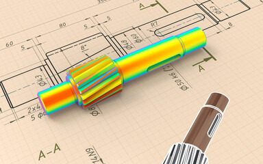 3D rendering - FEA study of a mechanical shaft