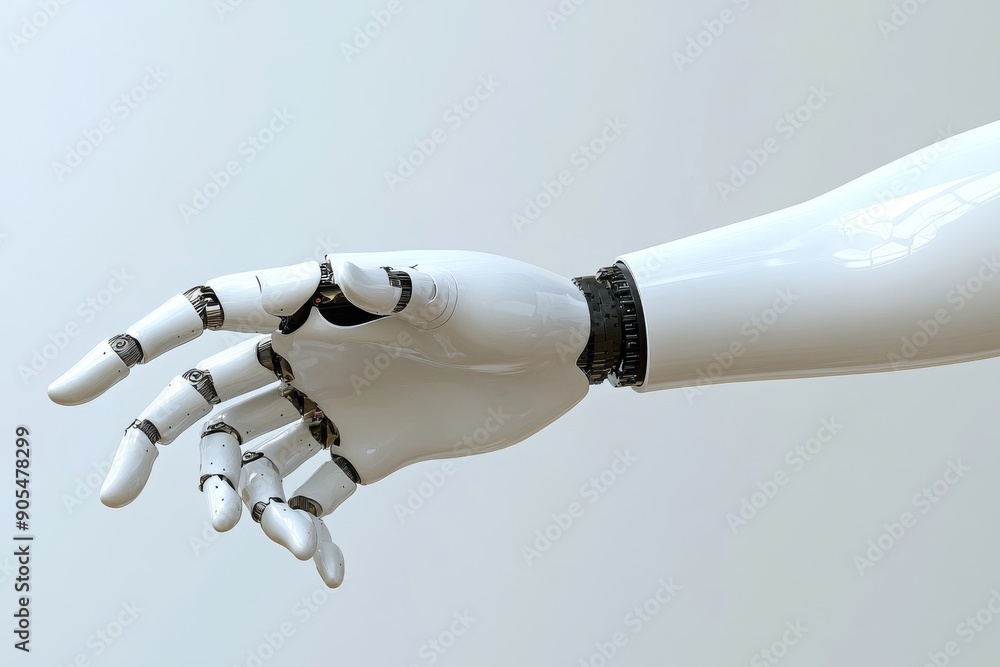 Poster sleek robotic hand poised elegantly symbolizing the intersection of human touch and artificial intel