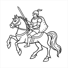 A brave knight riding a majestic steed into battle line art vector