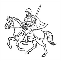 A brave knight riding a majestic steed into battle line art vector