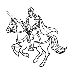 A brave knight riding a majestic steed into battle line art vector