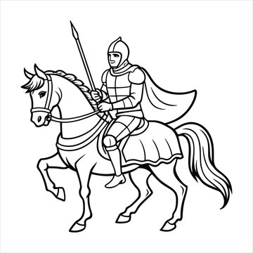 recommend clip art: A brave knight riding a majestic steed into battle line art vector