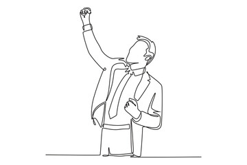 Office workers joy at work. Career, business achievement concept. Single line draw design vector graphic illustration.