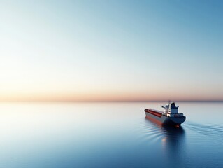 Naklejka premium 3D render of a cargo ship on a long journey across the ocean, sunset in the background, emphasizing global passage and travel, isolated on white background, copy space