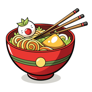 recommend clip art: Cartoon illustration of a bowl of ramen with chopsticks