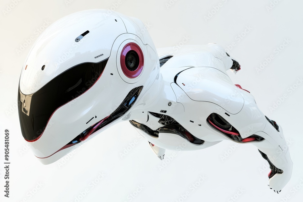 Poster futuristic robot helmet with sleek contours and visionary technology encapsulating next-gen robotics