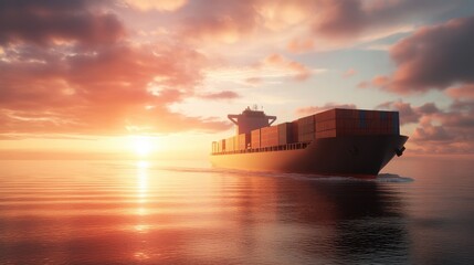 Obraz premium 3D render of a container ship navigating through the open ocean