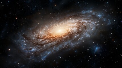 Fototapeta premium A stunning spiral galaxy with a bright core, set against a backdrop of twinkling stars.