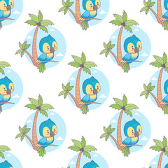 Obraz premium Seamless pattern with Ara parrot with palm trees