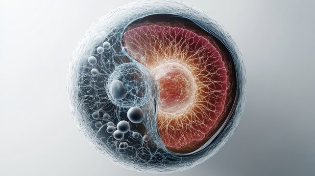 A microscopic cross-section of a fertilized egg, showcasing the intricate details of early cell division and development.