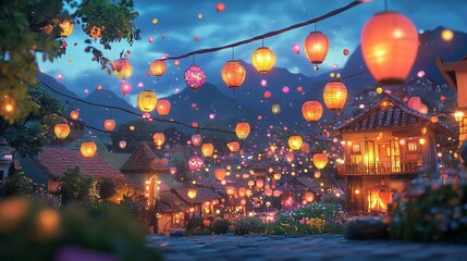 Naklejka premium Glowing Christmas tree with colorful lights in magical night city blur