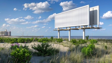 Obraz premium Blank Billboard on Beach with Ocean View
