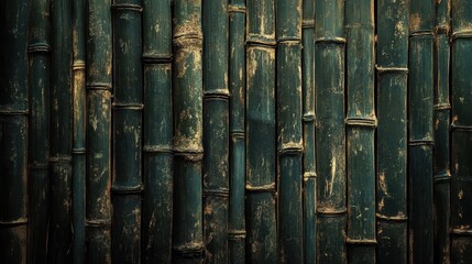 Close-up of a textured bamboo wall with a greenish hue, featuring natural patterns, cracks, and imperfections