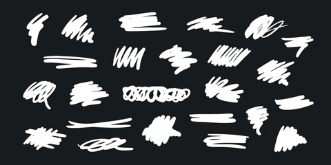 Abstract scribble, chaos doodle elements for design.  Chalk or marker hand drawn rouge scratches.