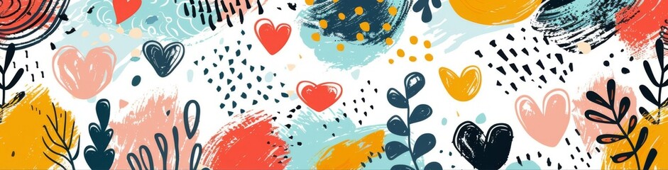 Hand-drawn Seamless Pattern with Assorted Elements like Dots and Shapes, Offering Creative Text Space for Custom Messages and Designs