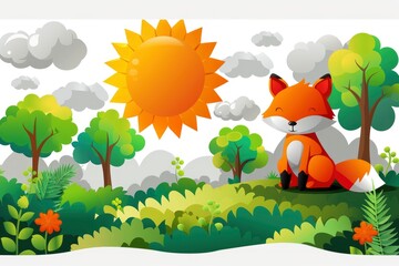 Fototapeta premium Cute Fox Sitting in a Sunny Forest