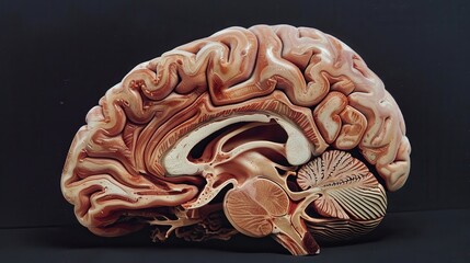 A detailed MRI scan image of the human brain, showing the cerebellum, brainstem, and cerebral cortex with precise clarity, set against a dark background to enhance the visibility of the anatomical