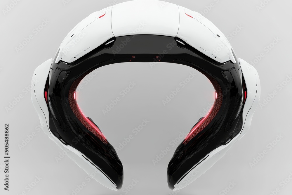 Aufkleber sleek white and red robotic helmet integrating protection with futuristic sensor technology.