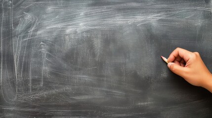 Left Hand Writing with Chalk on Blank Whiteboard, Copy Space for School or Presentation