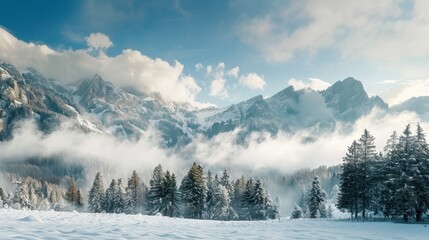 Winter Mountain Landscape with Snow-Covered Trees