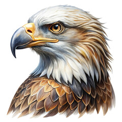 Watercolor clipart majestic eagle, powerful and proud, detailed brown and white, transparent background