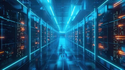 Futuristic Server Room with Glowing Lights