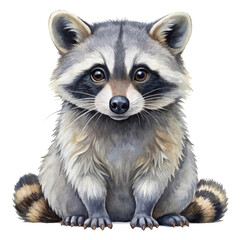 Obraz premium Watercolor clipart curious raccoon, woodland critter, detailed gray and black, transparent background