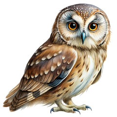 Obraz premium Watercolor clipart majestic owl, night bird, detailed brown and white, transparent background
