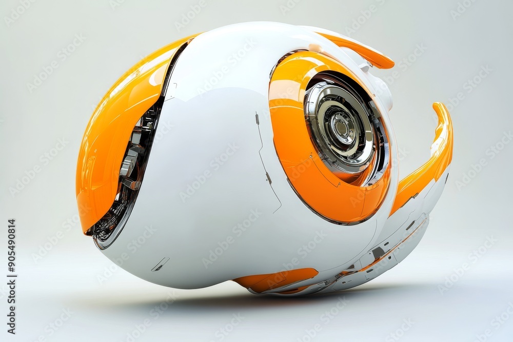 Poster innovative robotic eye encapsulated within a spherical casing symbolizing vision and futuristic surv