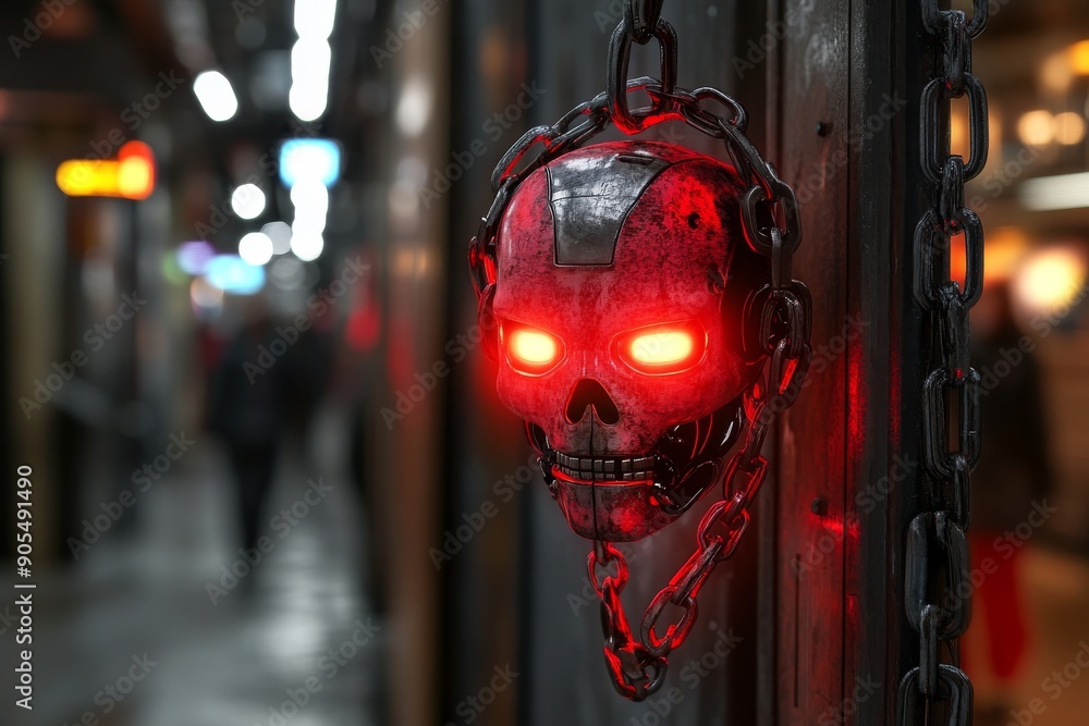 Aufkleber sinister red robotic eye glowing ominously symbolizing surveillance and intense data processing capa