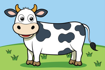 A full-length cow standing in a meadow eating grass art vector