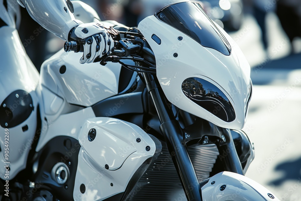 Poster robotic suit with a sleek protective design integrating safety and modern technology for enhanced pe
