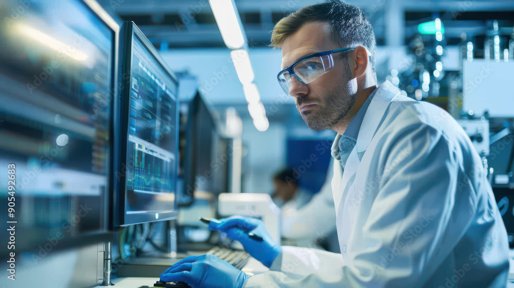 Poster businessman guaranteeing quality control and certification in an automated process environment