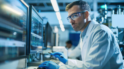 Fototapeta premium Businessman guaranteeing quality control and certification in an automated process environment