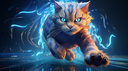 Abstract cat with baby in mixes realistic