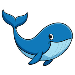 Naklejka premium Cartoon Blue Whale with Flippers and Tail