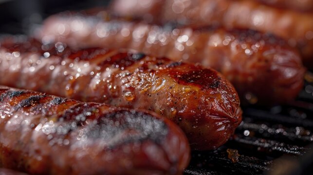Link Sausage: Maple Smoked Pork Meat Closeup, Macro View for Breakfast Food