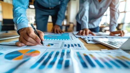 Business professionals reviewing a detailed roadmap for company growth, strategic alignment, focused discussion, corporate strategy, professional environment, goal setting