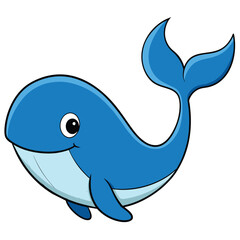 Naklejka premium Cartoon illustration of a blue whale with a friendly expression