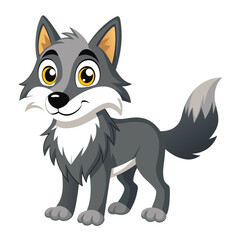 Obraz premium Cartoon Grey Wolf with Big Eyes and a Friendly Smile
