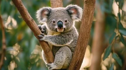 Fototapeta premium cute koala on tree branch australia wildlife 