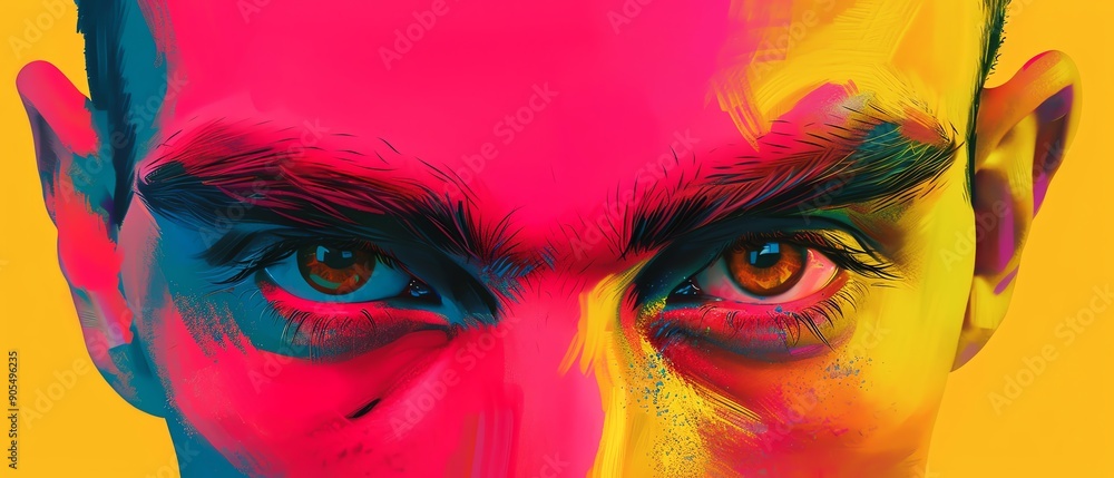 Poster close-up portrait featuring vibrant colors and striking features, highlighting the intensity and dep