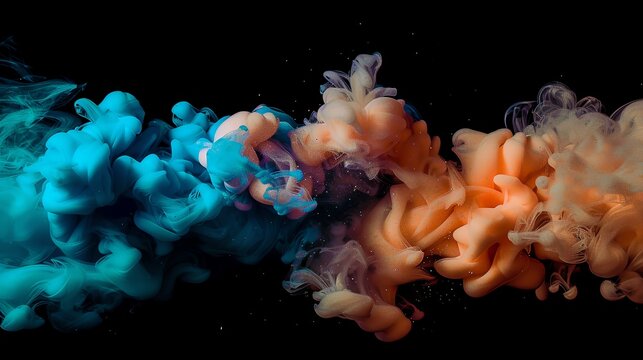 Colorful smoke swirls create a mesmerizing abstract pattern against a black background, perfect for artistic and creative projects.