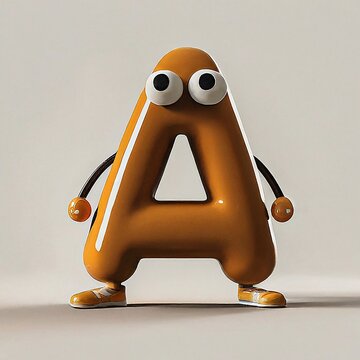 3d character with a letter  alphabet A with cute cartoon charater that presentative of it made for kids againts isolate 