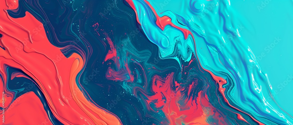 Poster vibrant abstract artwork featuring fluid blends of red and blue hues, creating a mesmerizing visual 