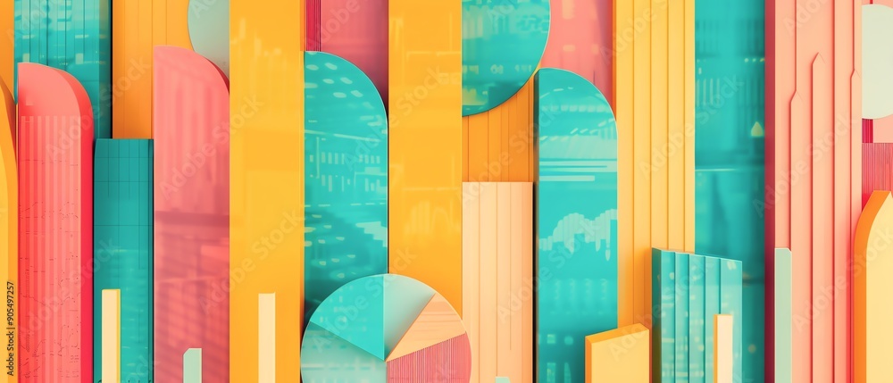 Poster vibrant abstract background featuring colorful shapes and geometric patterns, perfect for creative p