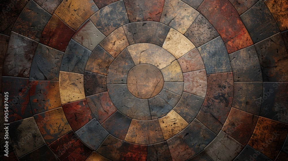 Aufkleber abstract circular pattern of colorful stone tiles in a spiral design.