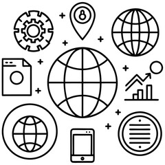 create line icons set of world wide web day vector illustration