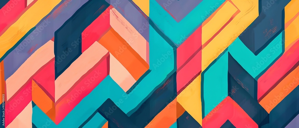Poster vibrant zigzag pattern featuring bold colors and dynamic shapes, ideal for modern design projects an