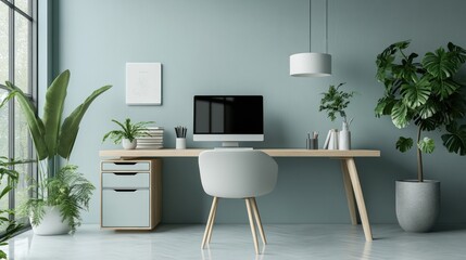 Minimalistic pastel-themed home office